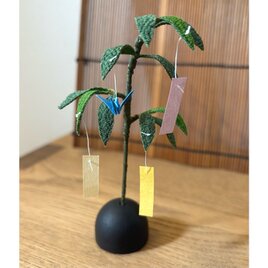 季節小物【七夕笹飾り　1竿】夏　天の川　ミニチュア　ミニサイズ　ちりめん細工　和モダン　短冊