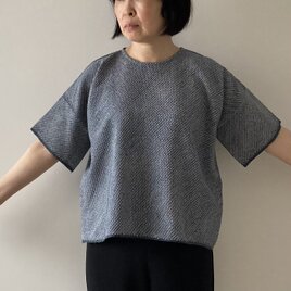 兵児帯プルオーバー　総絞りブルーグレー