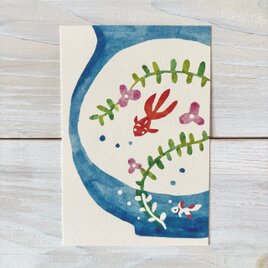 ポストカード2枚セット・型染め「金魚と水草」