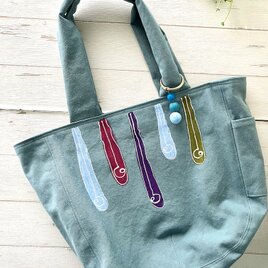 カラフルbigトート　＊グレイッシュブルー＊　　１点のみ