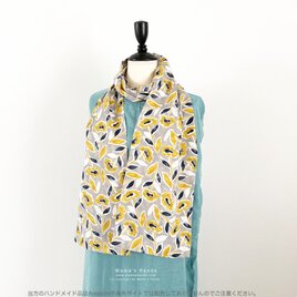 《ボタニカルフラワーの時間》北欧 大人可愛い 紺色 花柄 黄色 グレー コットン 綿 ストール