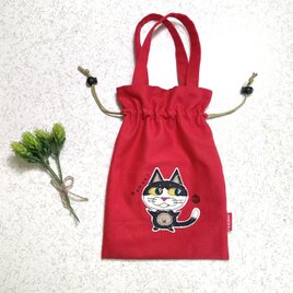 帆布の巾着バッグ〈赤〉