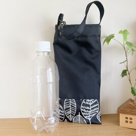 マイクロファイバー×ナイロン素材のバッグ（折り畳み傘、ペットボトル入れに）リーフ・ブラック