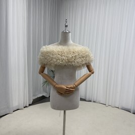 薄シャンパン色 取り外しオフショルダー キラキラチュール 編み上げ 披露宴