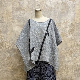 麻着物　をリメイク　小千谷ちぢみのブラウス 　kato0016  / 古布 着物 着物リメイク kimono