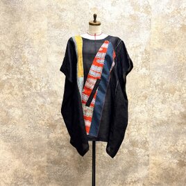 麻着物をリメイク　にぎやかブラウス 　kato0018  / 古布 着物 着物リメイク kimono
