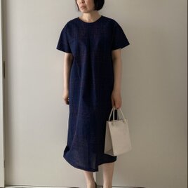 浴衣地のワンピース　しじら織　前タック