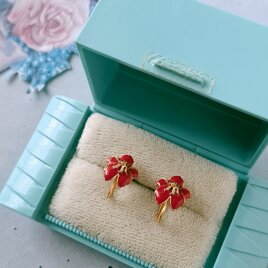 red enamel flower ヴィンテージイヤリング