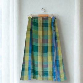 手織りAラインスカート(ブルーグリーン系チェック）