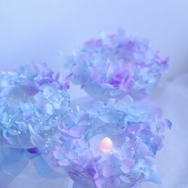 紫陽花とカスミソウのLEDキャンドルホルダー｜ブルー＆パープルの癒しのグラデーション・夏インテリア