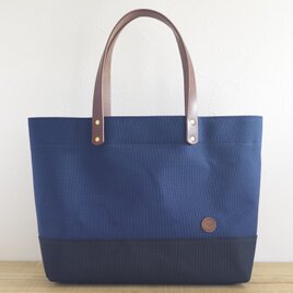 レザーハンドル帆布トートバッグ A4横長 ネイビー×ブラック