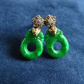 K18YG 琅玕翡翠・ ダイヤモンド ピアス | iichi 日々の暮らしを