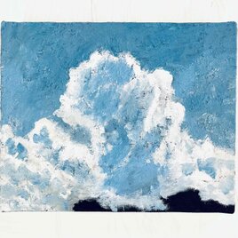 油彩画　原画「空と公園の木」アート　絵画 22×27㎝ F3　キャンバス　N