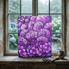 紫陽花 ハンドメイド絵画【永遠に咲く雨の宝石】油絵 原画 初夏 インテリア 壁掛け 花 アジサイ