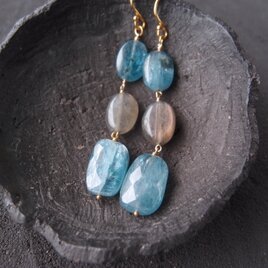 【K14gf】Kyanite × Labradorite Earrings ／カイヤナイト×ラブラドライト ロングピアス