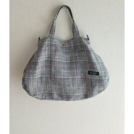 タータンチェック 柄 の リネンバッグ　お手持ちのショルダー紐で2wayにも………