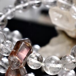 BR7-91 一点物 紅膠花クォーツ 白水晶 ブレスレット