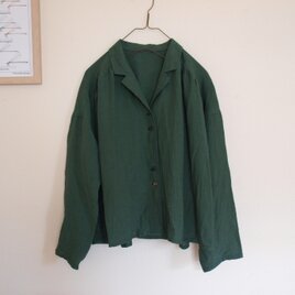 LINEN 開襟シャツ *ボトルグリーン* size FREE
