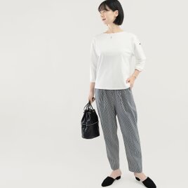 岡山デニム 毎日を上質に心地よく ヒッコリーストライプ 濃紺・オフ白 テーパードパンツ ●LILIE-TP-NAVY