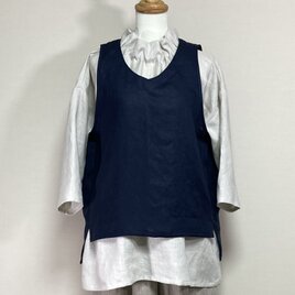 【ｔ様オーダー品】カラーリネン★Ｖネックジレ/フレアブラウス/バルーンプルオーバーＶネック
