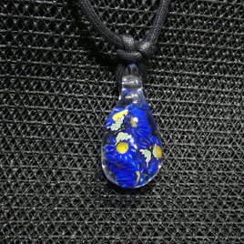螺旋ブルーディジーと蝶々　NO.162（ガラス、とんぼ玉、一点物、伝統工芸）