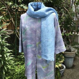 麻100%藍染めストール　浅葱色