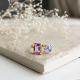 紫陽花カラー＊タンザナイト×アメジストのフォークリング｜天然石リング・フリーサイズ