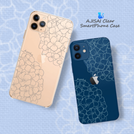 ふわり紫陽花Androidクリアスマホケース グレー&くすみブルー