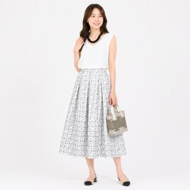 ★サマーセール★９０㎝まで★銀のブロックプリント模様・インド綿★たっぷりギャザースカート★受注製作