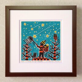 木版画「Little things－流星群」ダークブラウン額付き