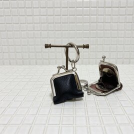 姫路レザーminiminiコインケース◆黒　革財布　キーホルダー　小物入れ　バックチャーム　がま口　リングケース