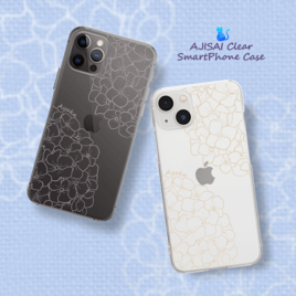 ふわり紫陽花iPhoneクリアスマホケース ラベンダー&キャメル