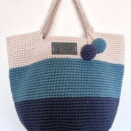ニットボールが可愛い❣️コットン100%ボーダーシンプルBag