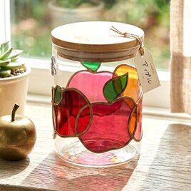 ふぞろい林檎のガラスポット　キャニスター　ステンドグラス風