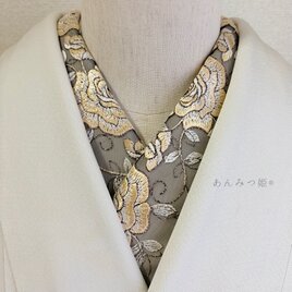 洗える刺繍半衿 シャンパンカラーの薔薇