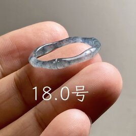 L18-33 氷種 18.0号 グレー青色 竹節 リング グアテマラ産 A貨 本翡翠 くりぬき