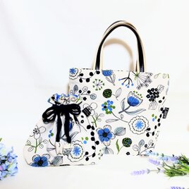 北欧の花バックと巾着袋セット(生成り)