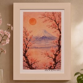 作者仕上げ『花めくころ』●がんどうあつしデジタル絵画AI使用A4額付縦34.8㎝