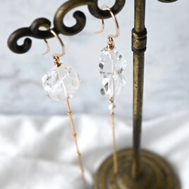 星入り水晶ホーランダイトインクォーツのピアス（ロングチェーン）・イヤリング変更可・14kgf