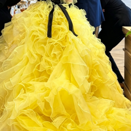 実例写真！イエロー フリルトレーンのみ ラッフルフリル ソフトチュール 花嫁
