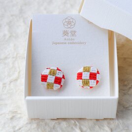 絽ざし刺繍ピアス えにしいちまつ ｜ 国産絹糸　金糸　手刺繍　和モダン