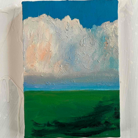 原画　油彩「田園と空」絵画・サムホールサイズ （16×23㎝）アート・キャンバス