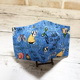 tiotioプレミアム加工　立体マスクＬ　小さめ大人用　【フレンチブルドッグ★青】