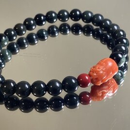 BR7-99 一点物 グアテマラ産 黒翡翠 A貨 メノウ貔貅 ブレスレット