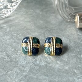 P793-ヴィンテージピアス U.S.A. 1980's Green & Navy Square Check