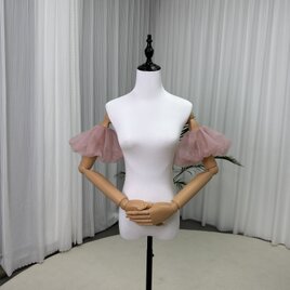 ピンク パフスリーブ ストレッチ ソフトチュール ふわふわ袖 披露宴