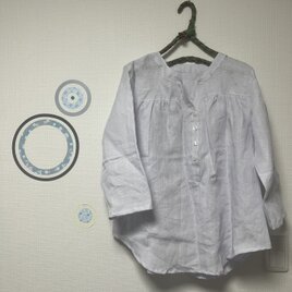 毎日着たい日常服　ヘンリーネックシャツ　リネン　ラベンダーホワイト　生地の森　
