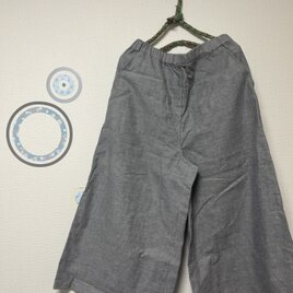 ガウチョパンツ　ソフトコットンツイル　綾織　グレーネイビー　チェック＆ストライプ