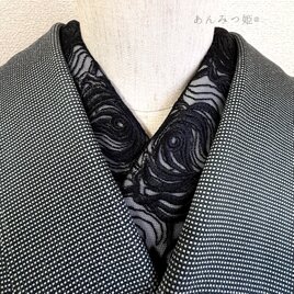 洗える刺繍半衿 黒ばら