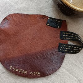 珈琲カップのレザーコースター　COFFEE TIME　濃いブラウン✗黒　オイルシュリンクレザー